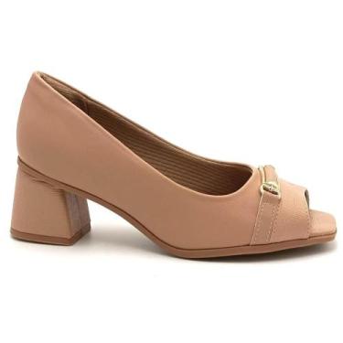 Imagem de Sapato Salto Médio Peeptoe Feminino Piccadilly 715020 Nude, 36, Nude