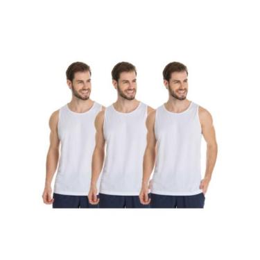 Imagem de Kit 3 Camisas Regata Masculina 100% Poliéster Branca Camiseta Para Mal