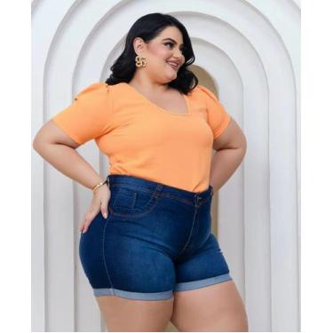 Imagem de Short Plus Size Basico Jeans Feminino Com Lycra - Lua Night, Azul, 48