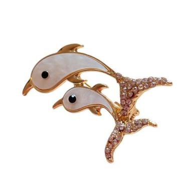 Imagem de Broche Golfinhos Dourado com Madre Pérola - Pistache Acessórios