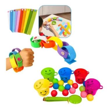 Imagem de Kit Jogos Pedagógicos Educativo Copinhos + Pulseira Autismo - Mega Toy