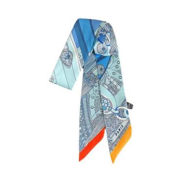 Imagem de Lenço De Seda Feminino 5x90cm Em Sarja Decorativa, Fita Para Alça De B