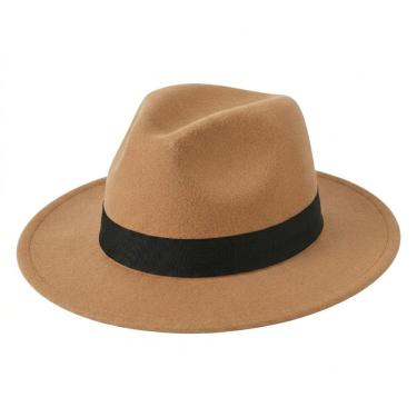 Imagem de Chapéu Fedora Gangster Aba Dura Clássico Casual Bege Tamanho Único Unissex