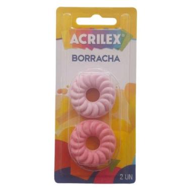 Imagem de Borracha Biscoitinho Blister com 2 Unidades - Acrilex, Rosa e Vermelho