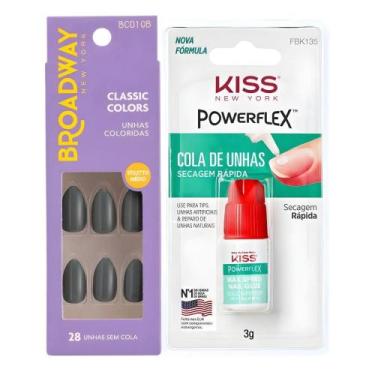 Imagem de Kit Kiss New York: Unhas Postiças Stiletto Médio Cool Mint e Cola De U
