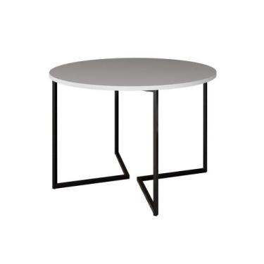 Imagem de Mesa Jantar Industrial Redonda Branca Base V Ferro Preto Tampo 110Cm -