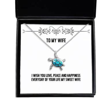 Imagem de SpreadPassion Presentes exclusivos para esposa, I Wish You Love, Peace and Happiness Everyday of Your Life My Sweet Wife, Dia dos Namorados Colar de tartaruga opala para esposa