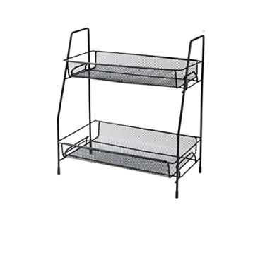 Imagem de Carrinho de cozinha, organizador de cozinha, prateleira de armazenamento, frascos de tempero de camada dupla, suporte de cosméticos, cosméticos, banheiro, cesta de vegetais para cozinhas (cor: preto)