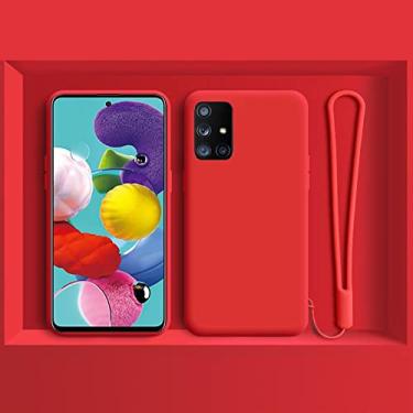 Imagem de Capa de celular de silicone líquido original para samsung s22 s21 s20 fe s10 nota 20 ultra a53 ​​a73 a52 a51 a72 a32 capa de alça de pulso, vermelha, para a51 4g
