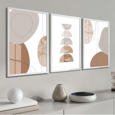 Imagem de Kit 3 Quadros Decorativos Tons Nude Geométrico Moderno Para Casa Com M