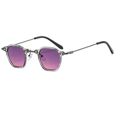 Imagem de Óculos de sol masculinos e femininos Óculos de sol literários Retângulo de metal com armação pequena Óculos de sol para mulheres Retro clássico Streetwear Óculos Lady Cat Eye, C10