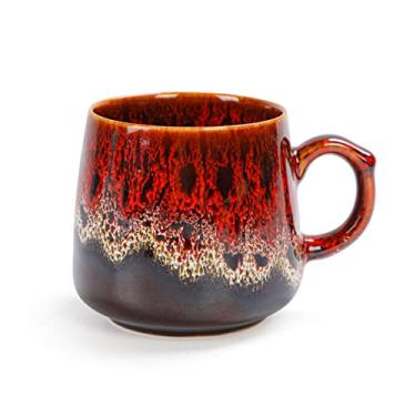 Imagem de WDOPEN Xícara de café de cerâmica, caneca de cerâmica para homens, mulheres, canecas exclusivas com alça para café, chá, leite, cacau, forno de esmalte alterado (vermelho)
