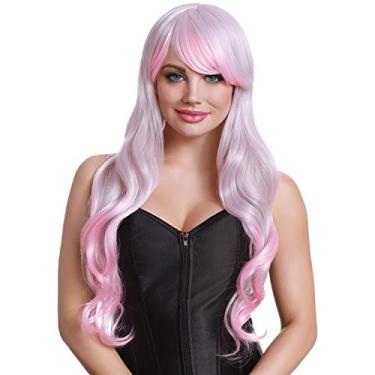 Imagem de Dreamgirl Peruca longa feminina, rosa/cinza, ajustável