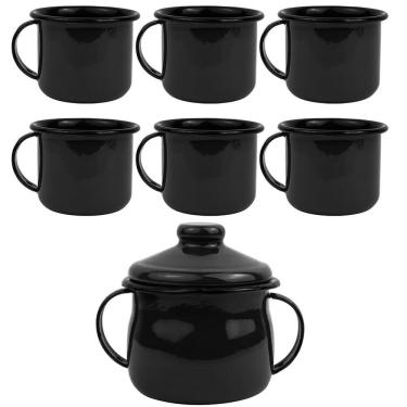 Imagem de Jogo de Café Esmaltado 6 Xícaras de Ágata 90ml e Açucareiro Esmaltado 239ml Preto