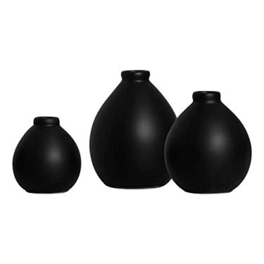 Imagem de Vaso Decorativo de Mesa Pequeno Trio Oasis de Cerâmica Preto Fosco
