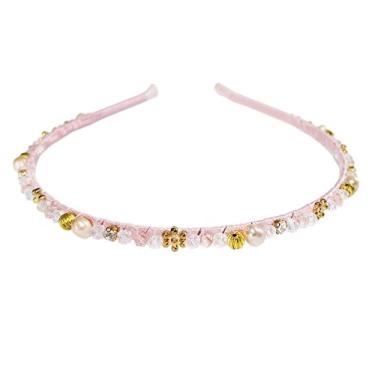 Imagem de Faixa de cabelo com strass de cristal, com contas de diamante e pérolas, brilhante e brilhante, argolas de cabelo, acessórios de cabelo, decoração de cabelo para mulheres e meninas com caixa de presente (rosa)