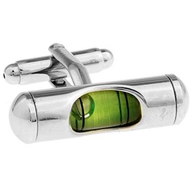 Imagem de MRCUFF Nível Verde Líquido Construção Par de abotoaduras em uma caixa de presente e pano de polimento