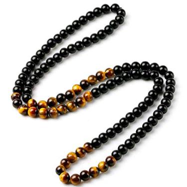 Imagem de ASFUSS Black Onyx Colar masculino com contas de pedra de olho de tigre moderno, joia de pedra natural, presente feito à mão