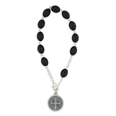 Imagem de Vatican Imports 6mm Saint Benedict One Decade Rosary with Black Beads | Medalha de São Bento para Homens | Joias Cristãs