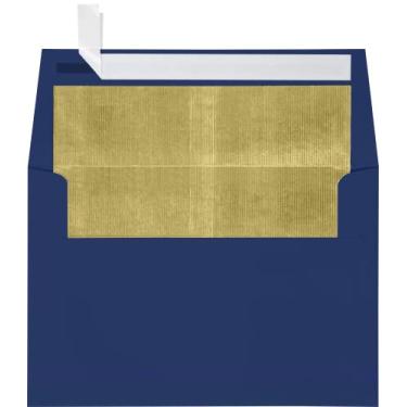 Imagem de Envelopes de convite LUXPaper A4 para 4 x 6 cartões em 80 lb. Azul-marinho com forro de lux dourado, envelopes impressos para convites, pacote com 50, tamanho da envelope 4 1/4 x 6 1/4 (azul)