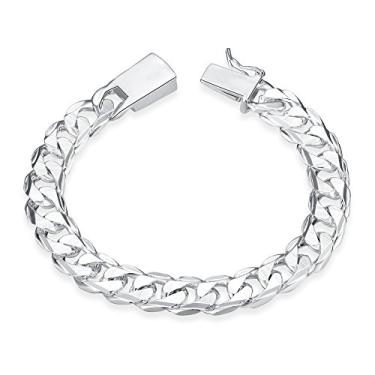 Imagem de Pulseira de corrente de prata esterlina 925 Lzz corrente de 10 mm de largura corrente de estrada Itália corrente cubana pulseira masculina prata corrente cubana fashion