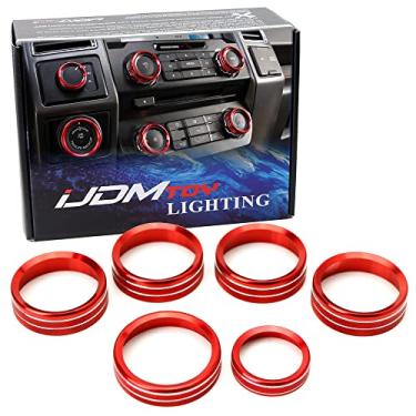 Imagem de iJDMTOY 6 peças Sports Vermelho Alumínio Ar Condicionado Stereo Volume/Tune Trailer/4WD Switch Knob Ring Covers Compatível com Ford F-150 2016 e acima