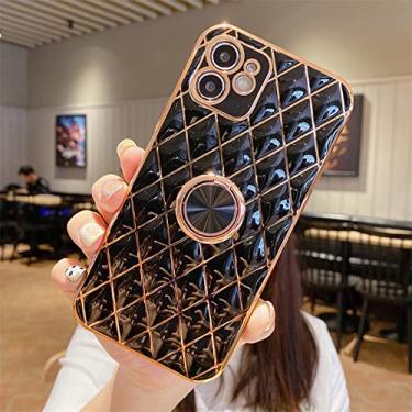 Imagem de Capa de telefone macia de malha de ouro chapeamento de luxo para iphone 14 13 12 11 pro xs max mini se x xr 7 8 plus suporte de anel de metal tampa de suporte, preto, para iphone se 2020