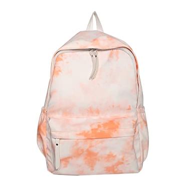 Imagem de Tie-Dye Mochila Faculdade Feminina Impermeável Nylon Viagem Trabalho Mochila Multi-Bolso Grande Capacidade Leve Harajuku Dia, Laranja, 42 * 29 cm
