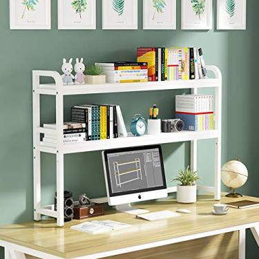 Imagem de KIZQYN Estante prateleira de mesa de 3 níveis estante organizador de mesa e prateleiras de armação de metal branco acessórios rack de exibição para estante de livros de escritório em casa (cor: branco-1, tamanho: 75cm)