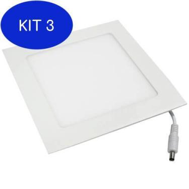 Imagem de Kit 3 Luminária Painel Plafon Led Embutir 12W Quadrado Quente - De Lum