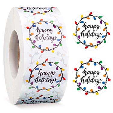 Imagem de 1000 peças de 3,8 cm Luzes de Natal Adesivos de Feliz Feriado Adesivo de Envelope de Natal Adesivo de Pacote Bonito Redondo Etiqueta de Natal Etiqueta Circular, Decalques de Vedação de Envelope para P