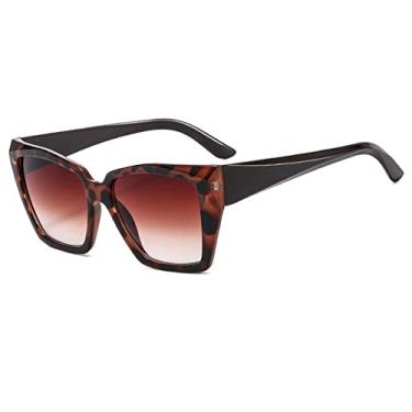 Imagem de Óculos de sol quadrados vintage femininos grandes coloridos óculos de sol feminino com tons gradientes Óculos femininos, C3 Leopardo, marrom, tamanho único