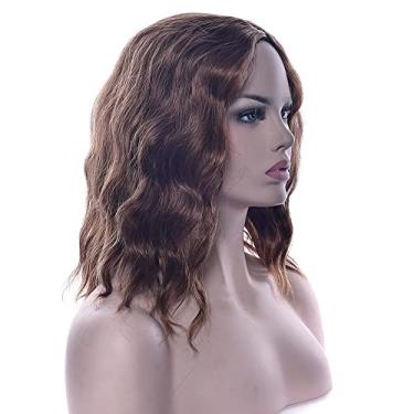 Imagem de IMISSU Perucas de cabelo curto afro encaracolado peruca cosplay fantasia de dia das bruxas chapéu de festa para mulheres (Marrom claro)