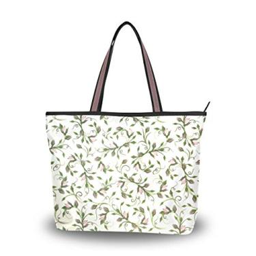 Imagem de Bolsa de ombro feminina com alça superior, pequenas flores, folhas verdes, bolsa de ombro, Multicolorido., Large