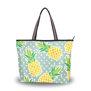 Imagem de Bolsa tote de abacaxi com pequena bolinha, bolsa de ombro para mulheres e meninas, Multicolorido., Medium