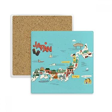 Imagem de Porta-copos com mapa tradicional japonês em formato de terra quadrado, porta-copos e pedra isolante