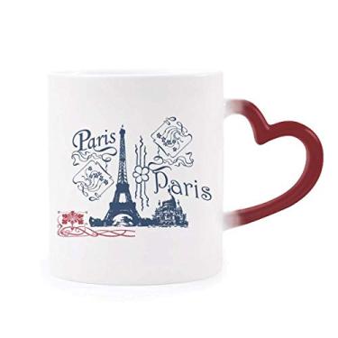 Imagem de Caneca sensível ao calor Torre Eiffel França Paris Line desenho vermelho muda de cor