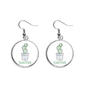 Imagem de Brinco feminino com pingente de planta de aquarela para suculentas de cacto