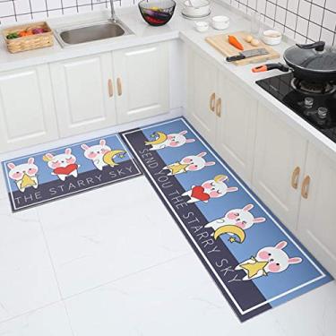 Imagem de Jun Jiale Tapete de cozinha de qualidade premium, forro de borracha antiderrapante durável lavável tapete de chão, (40,64 x 60,96 cm + 40,64 cm x 119,44 cm) Coelho feliz