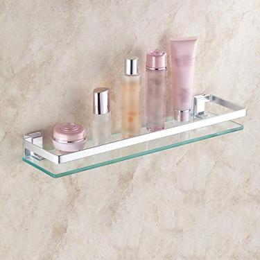 Imagem de Bathroomsjoy Prateleira de banheiro, moldura de vidro com trilho de alumínio Toalheiro retangular para banheiro Prateleiras de vidro para banheiro (cor: A, tamanho: 40 cm)