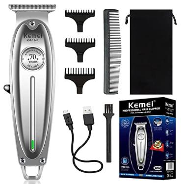 Imagem de KEMEI 1949 Aparador de cabelo profissional para homens Zero Gap elétrico sem fio aparador de barba / aparador de cabelo recarregável com lâmina T para estilistas e barbeiros, kit de