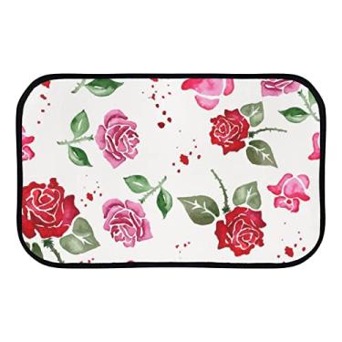 Imagem de DreamBay Tapetes de porta pequenos tapetes de 60 x 40 cm padrão rosa e vermelho rosa anti fadiga tapete de pé interior ao ar livre capacho de boas-vindas tapete de entrada antiderrapante