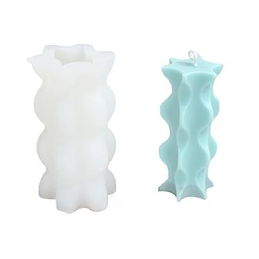 Imagem de HOOLIKUS Molde de fabricação de velas de cilindro de onda geométrica, moldes de silicone para cera de soja, cera de abelha, vela perfumada, presentes de dia dos namorados DIY decoração criativa de bolo artesanal (CDM018-2)