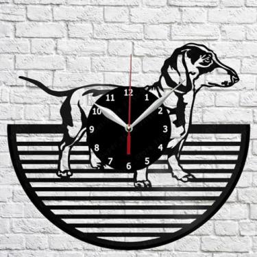 Imagem de Manstel Relógio de parede de disco de vinil pequeno estilo dachshund silencioso casa quarto sala de estar decoração arte de parede presentes para férias 30,5 centímetros
