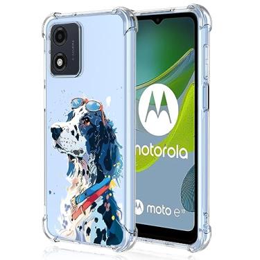 Imagem de XINYEXIN Capa transparente para Motorola Moto E13, fina à prova de choque TPU bumper capa de telefone transparente padrão fofo, arte legal colorida grafite série - cachorro branco