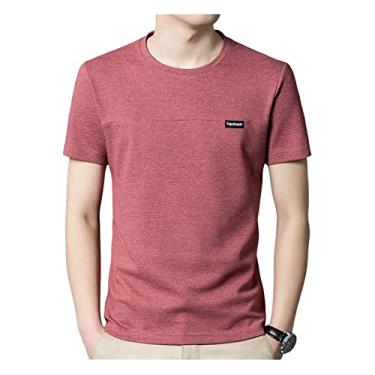 Imagem de Camiseta masculina gola redonda de algodão ultramacio leve, respirável e manga curta, Vermelho, 3G