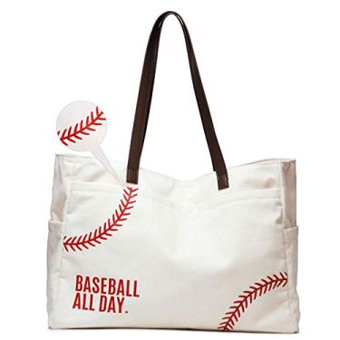 Imagem de Bolsa de mão feminina de beisebol grande casual lona esportiva mãe praia bolsa de viagem, Vinyl Seams, Largr