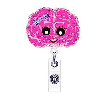 Imagem de ANDGING Funny Brain SLP Suporte de carretel de crachá de saúde mental retrátil clipes de crachá rosa fofo bobinas de crachá de enfermagem neuro-enfermeira retrátil para enfermeiras RN LPN CNA cartão de identificação médica crachá acessórios de escritório