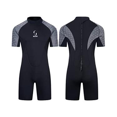 Imagem de Roupa de mergulho masculina de neoprene de 3 mm para mergulho de corpo inteiro com zíper nas costas para mergulho, canoa, pesca submarina, surf, snorkeling (cinza M)