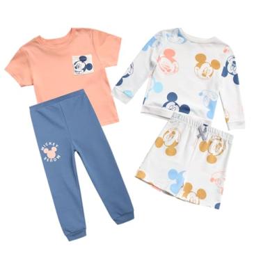 Imagem de Disney Conjunto de calças Mickey Mouse para meninos - camiseta de manga curta de 4 peças, camiseta de manga comprida, calça e shorts (2-7), Mickey laranja, 4 Anos